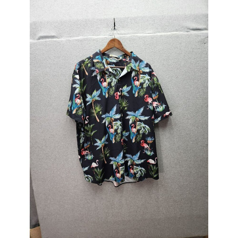 Mens Four Way Stretch Hawaiian Shirt 2XL Tropical Flamingo & Palm Print Black Sh